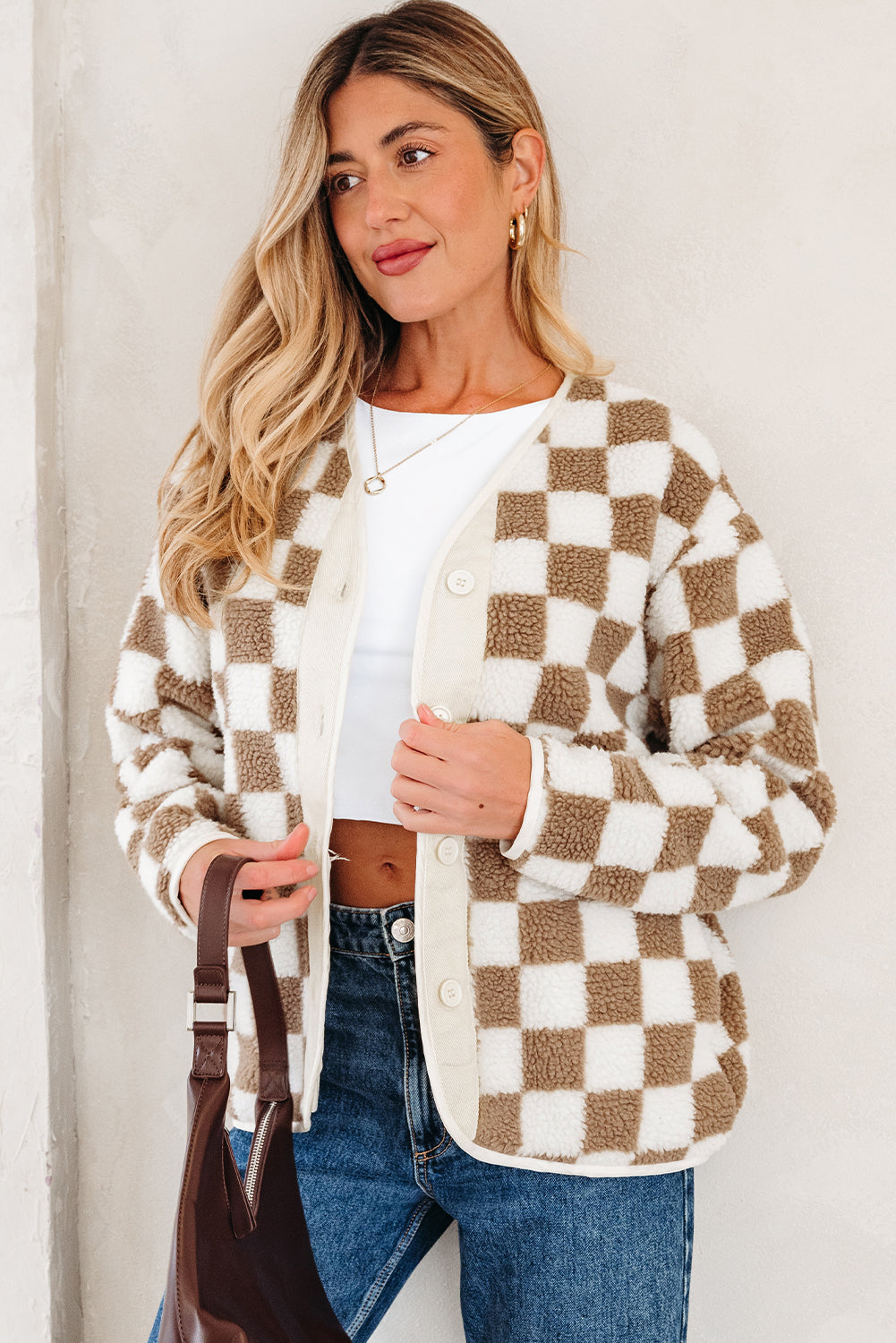 Checkered Sherpa Buttoned Front Jackets
