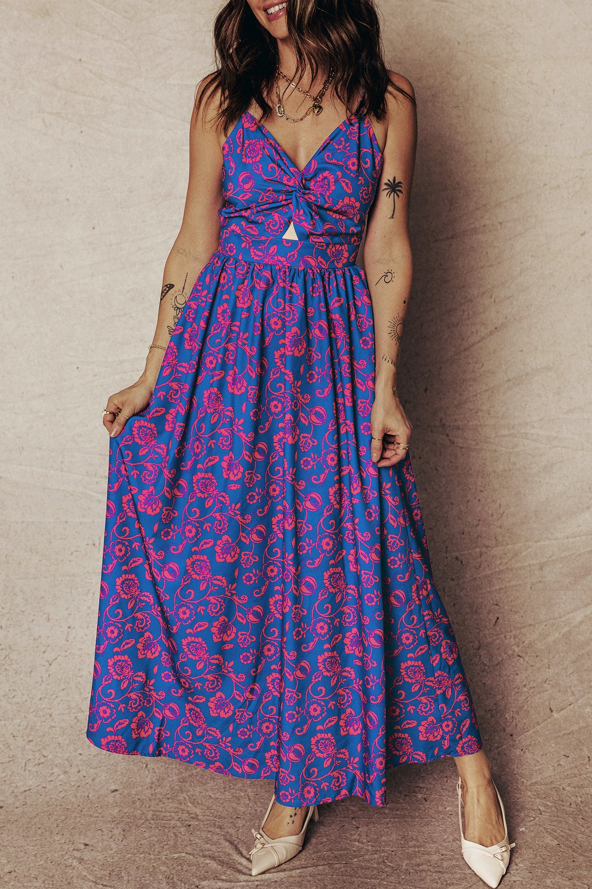 Floral Twisted V-neck Maxi Dress