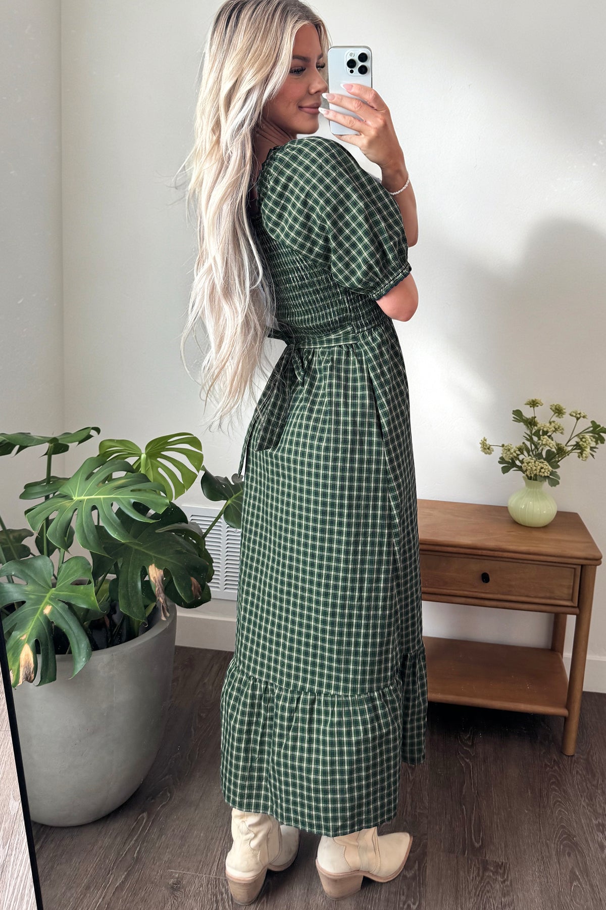 Shirred Ruffle Hem Maxi Dress