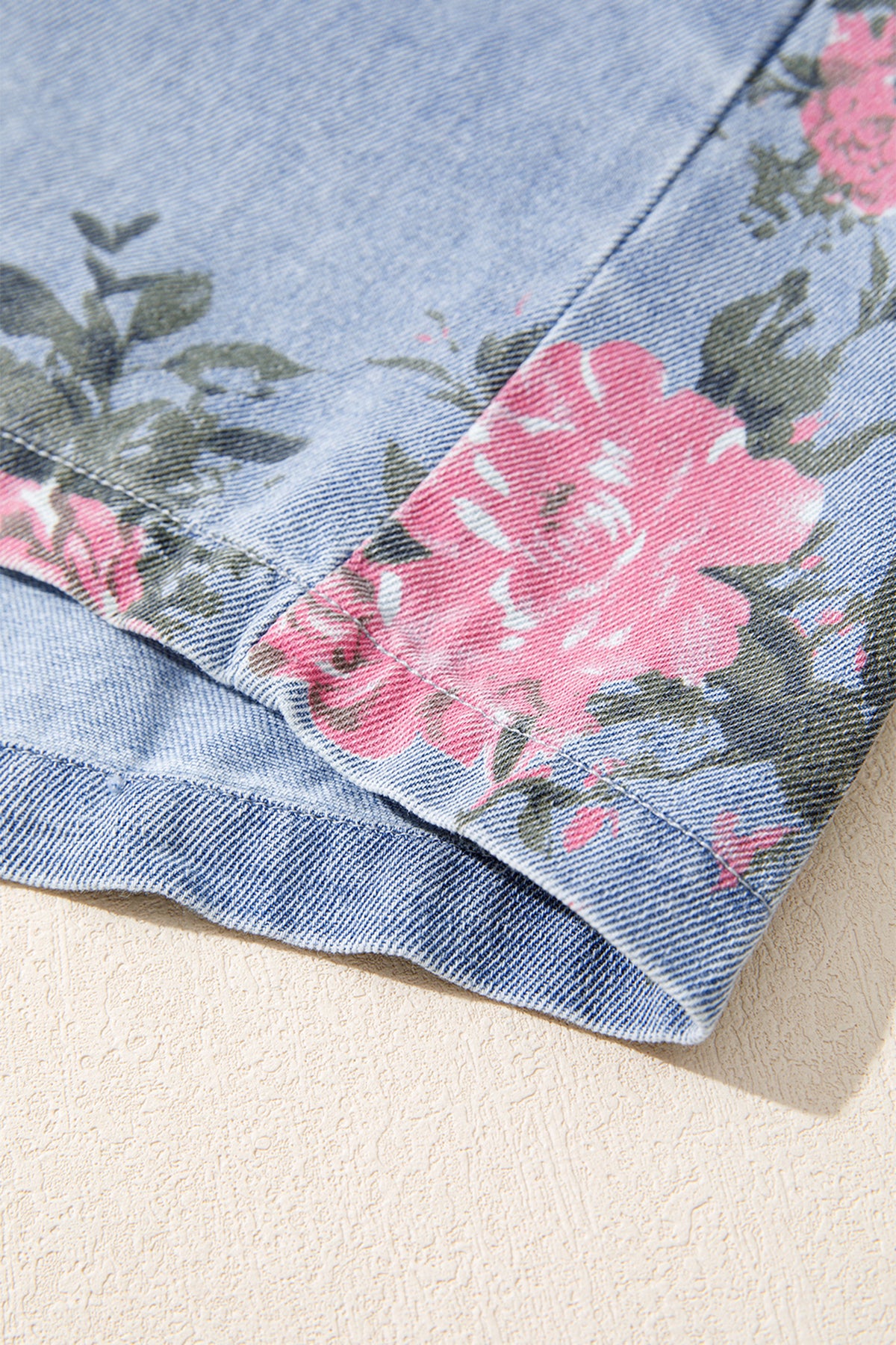 Denim Floral Cuffed Mini Dress