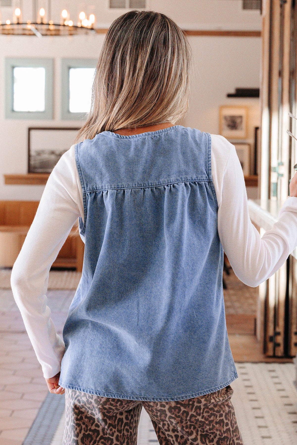 Denim Pleated Sleeveless Tank Top