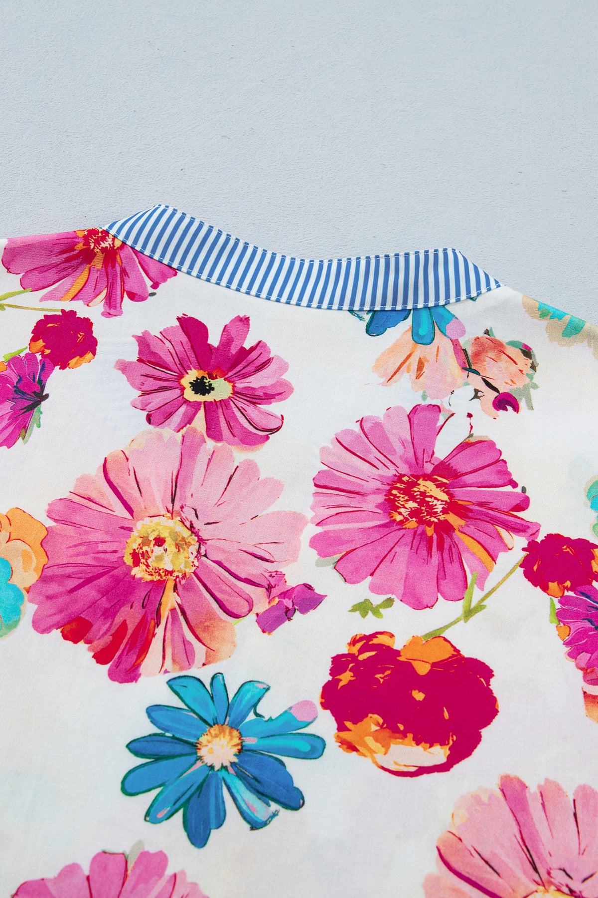 Floral Puff Sleeve Striped Blouse