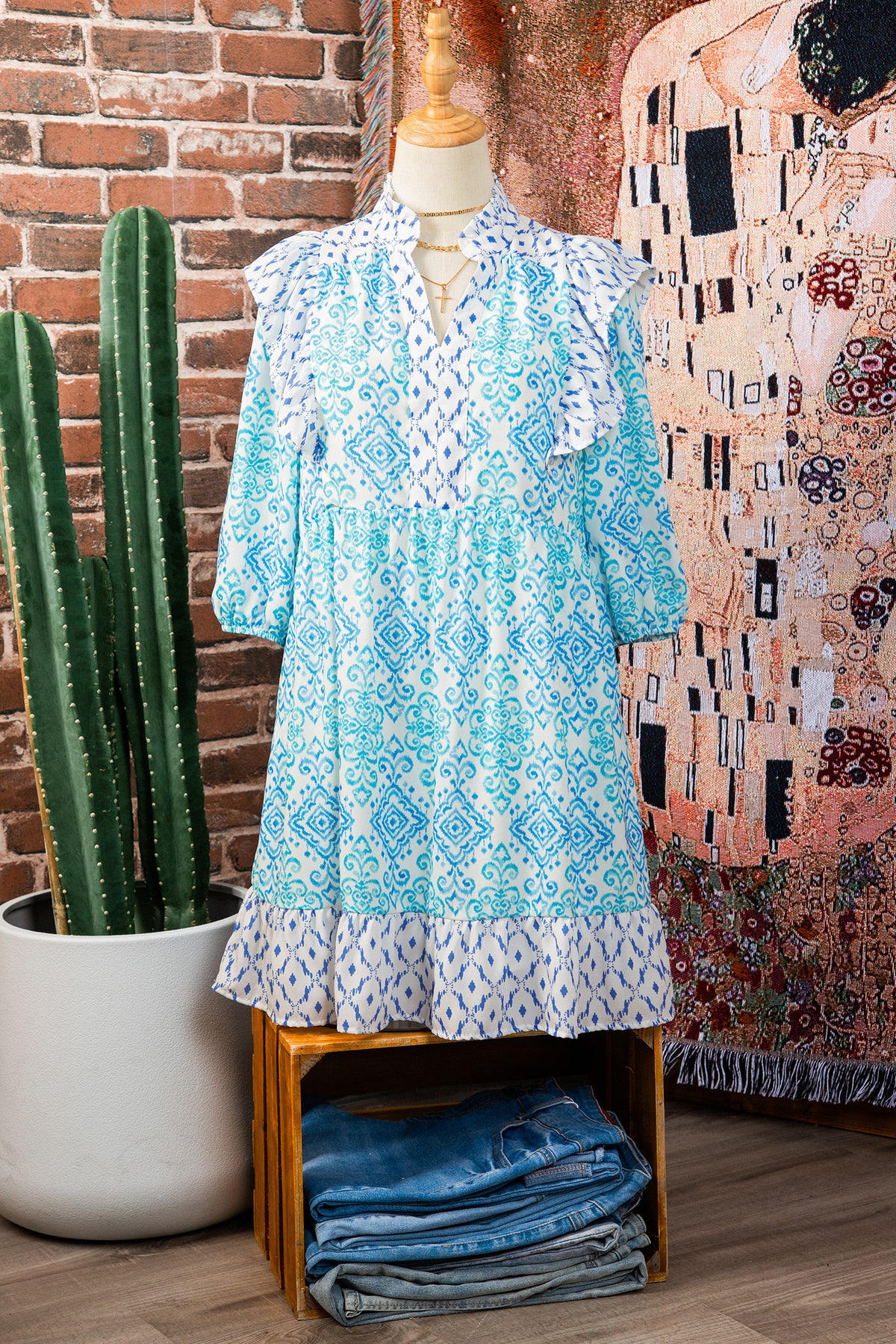 Boho Floral Geometric Mini Dress