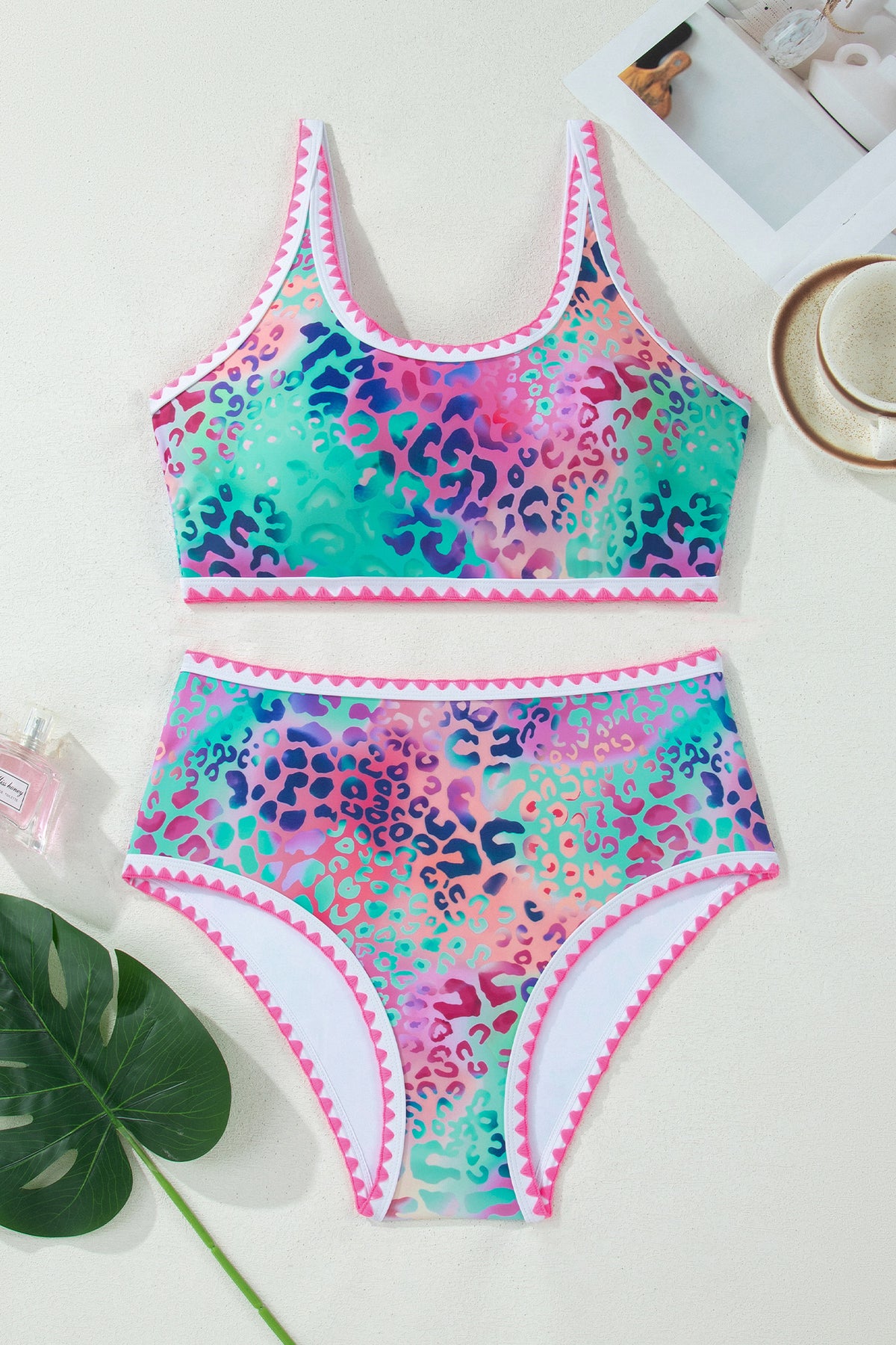 Leopard Square Neck High Waist Swimsuit
