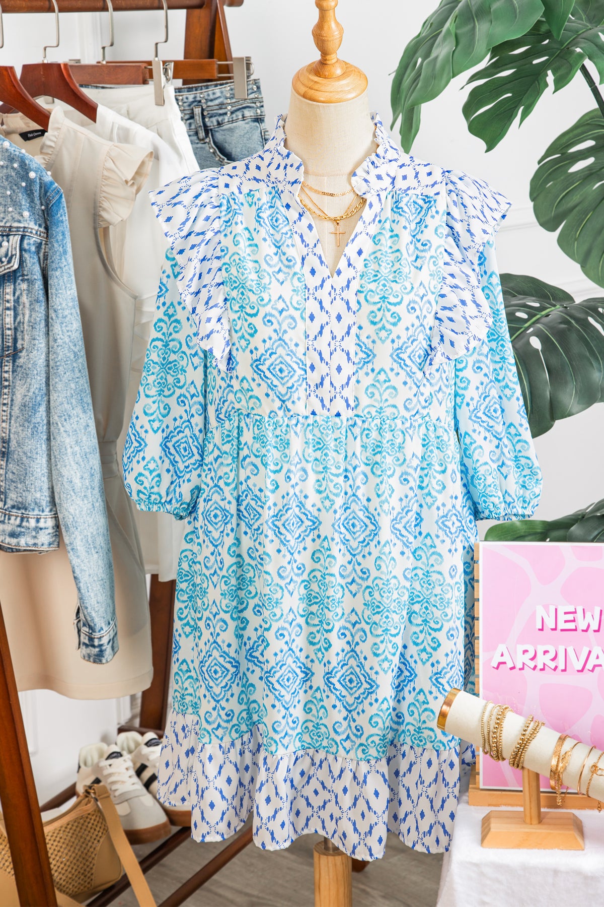 Boho Floral Geometric Mini Dress