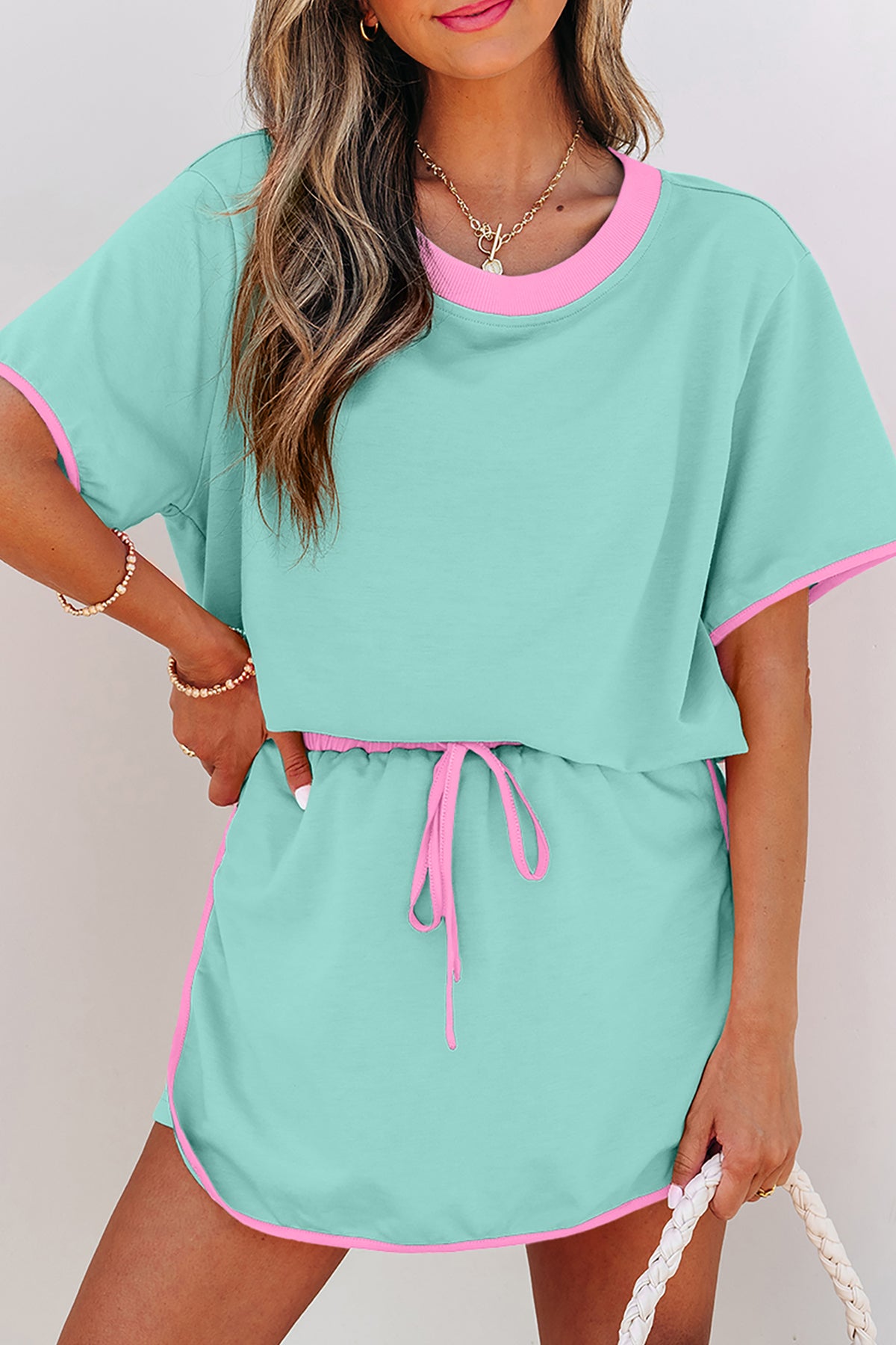 Turquoise Colorblock Edge Two-Piece Set