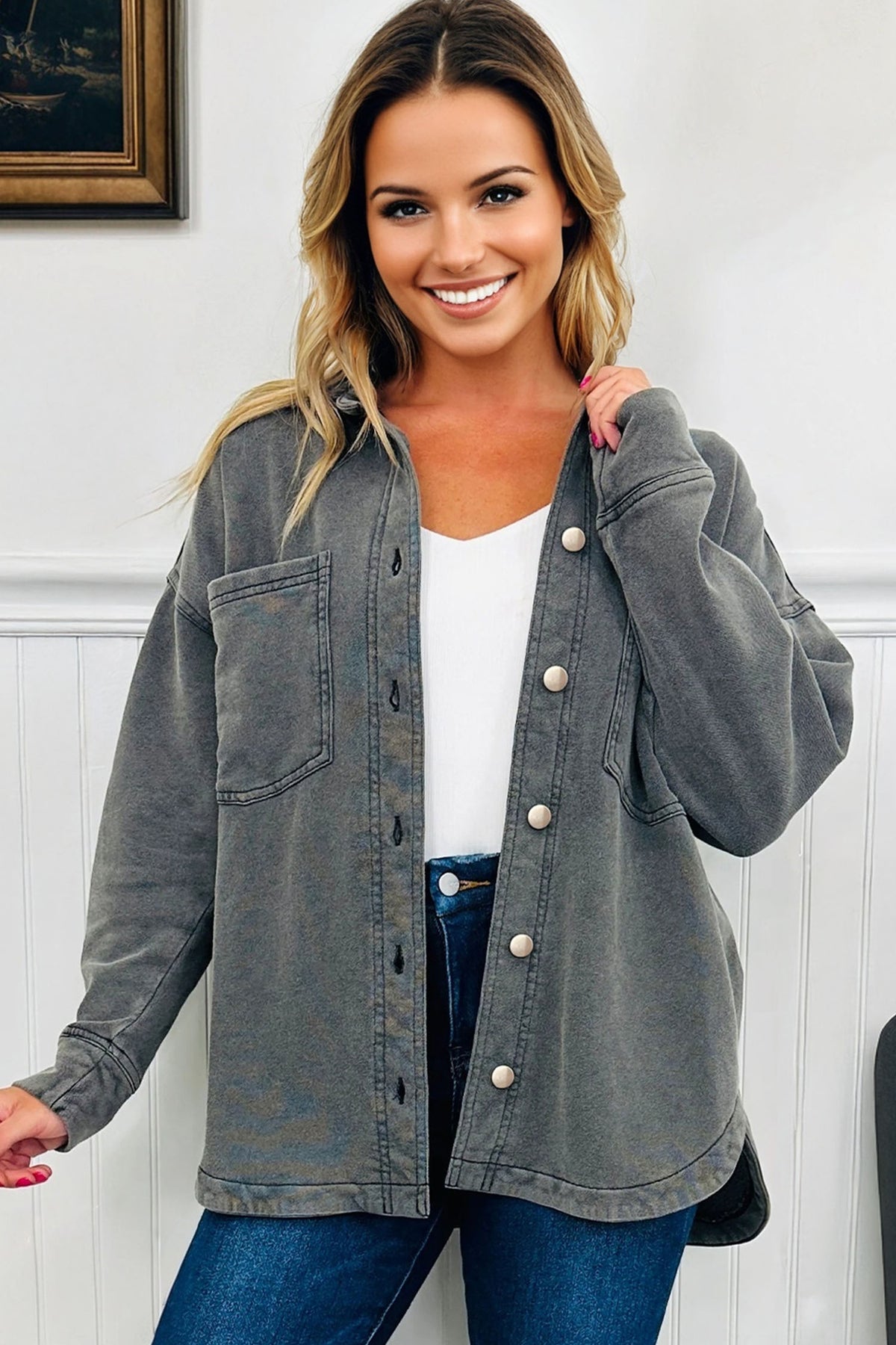 Medium Wash Chest Pockets Jackets