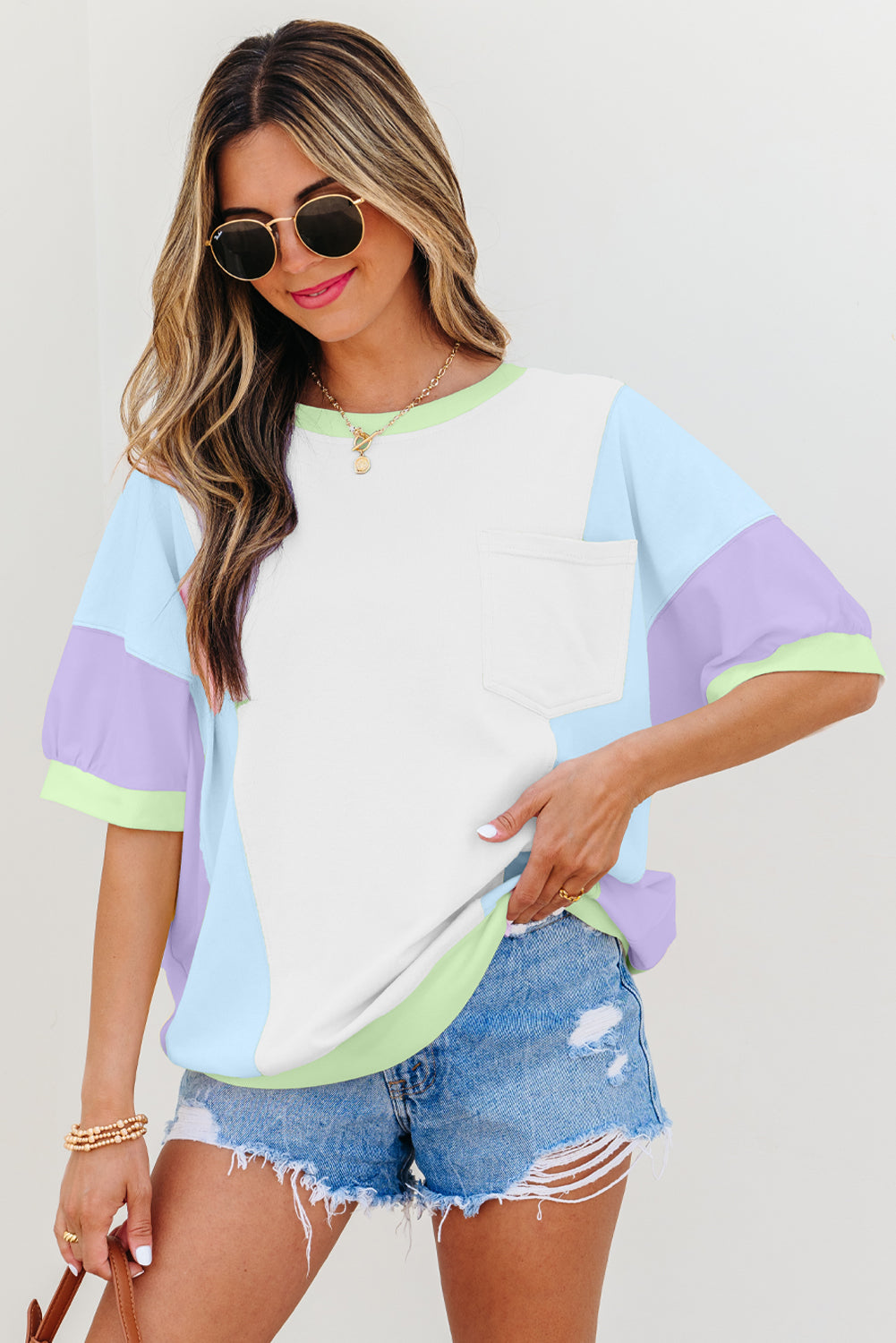 Color Block Oversized Shirt Tee