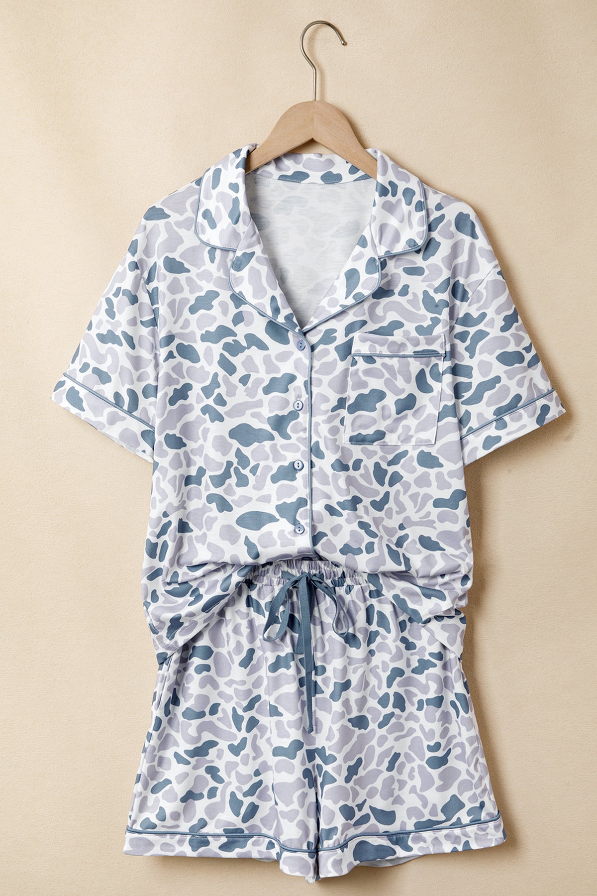 Camouflage Lapel Drawstring Pajama Set