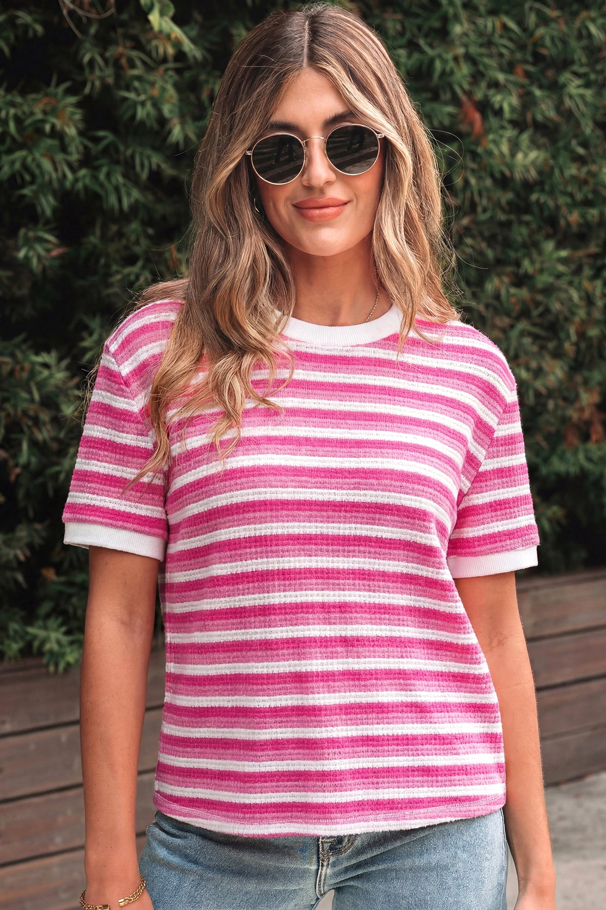 Textured Knit Short Sleeve Tee