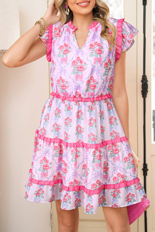 Tiered Ruffles Sleeveless Floral Dress