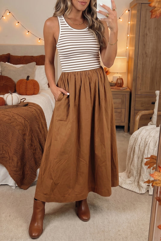 Striped Colorblock Sleeveless Maxi Dress