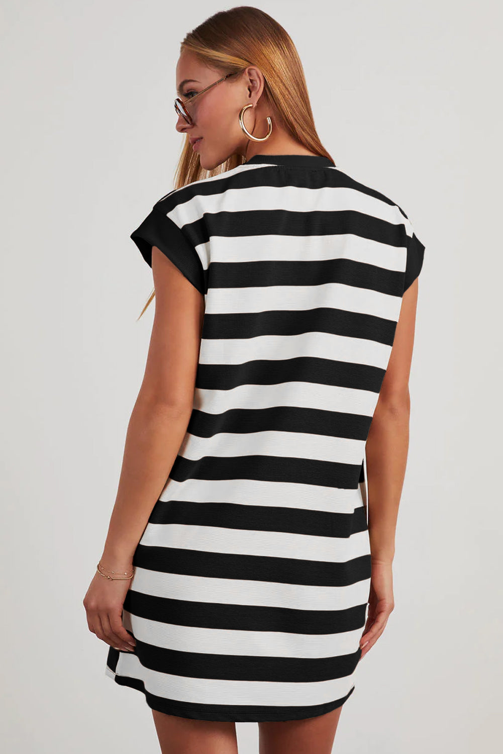 Stripe Cap Sleeve T Shirt Dresses