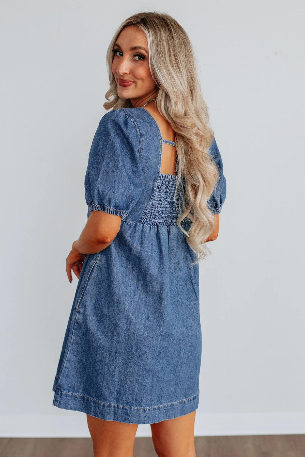 Puff Sleeve Denim Mini Dress