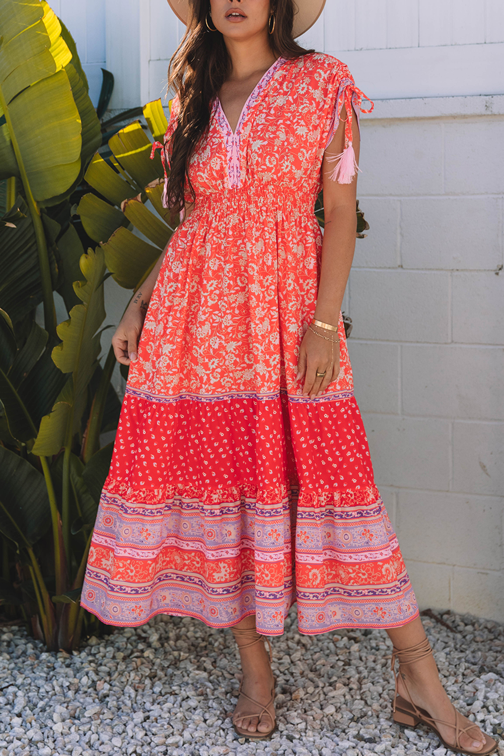 Tasseled Tied Maxi Floral Dress