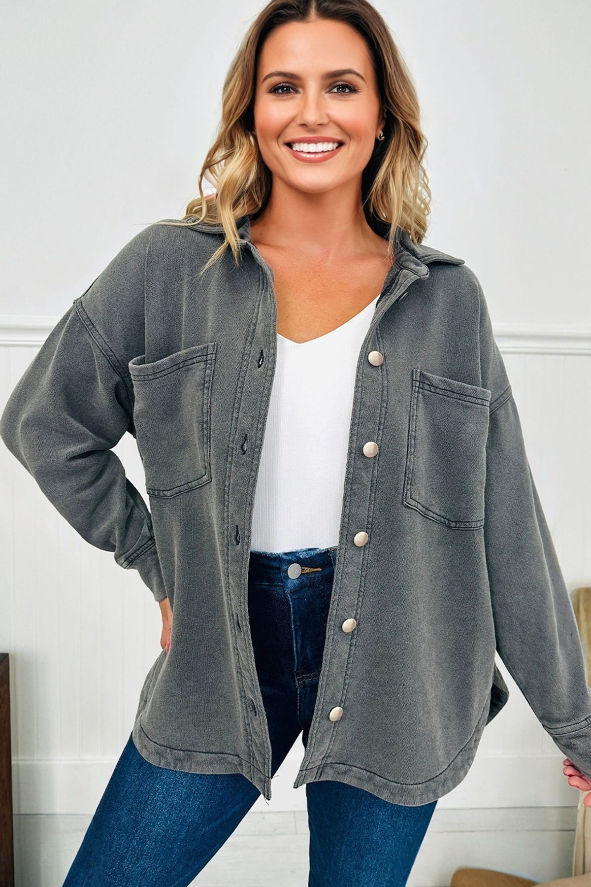 Medium Wash Chest Pockets Jackets