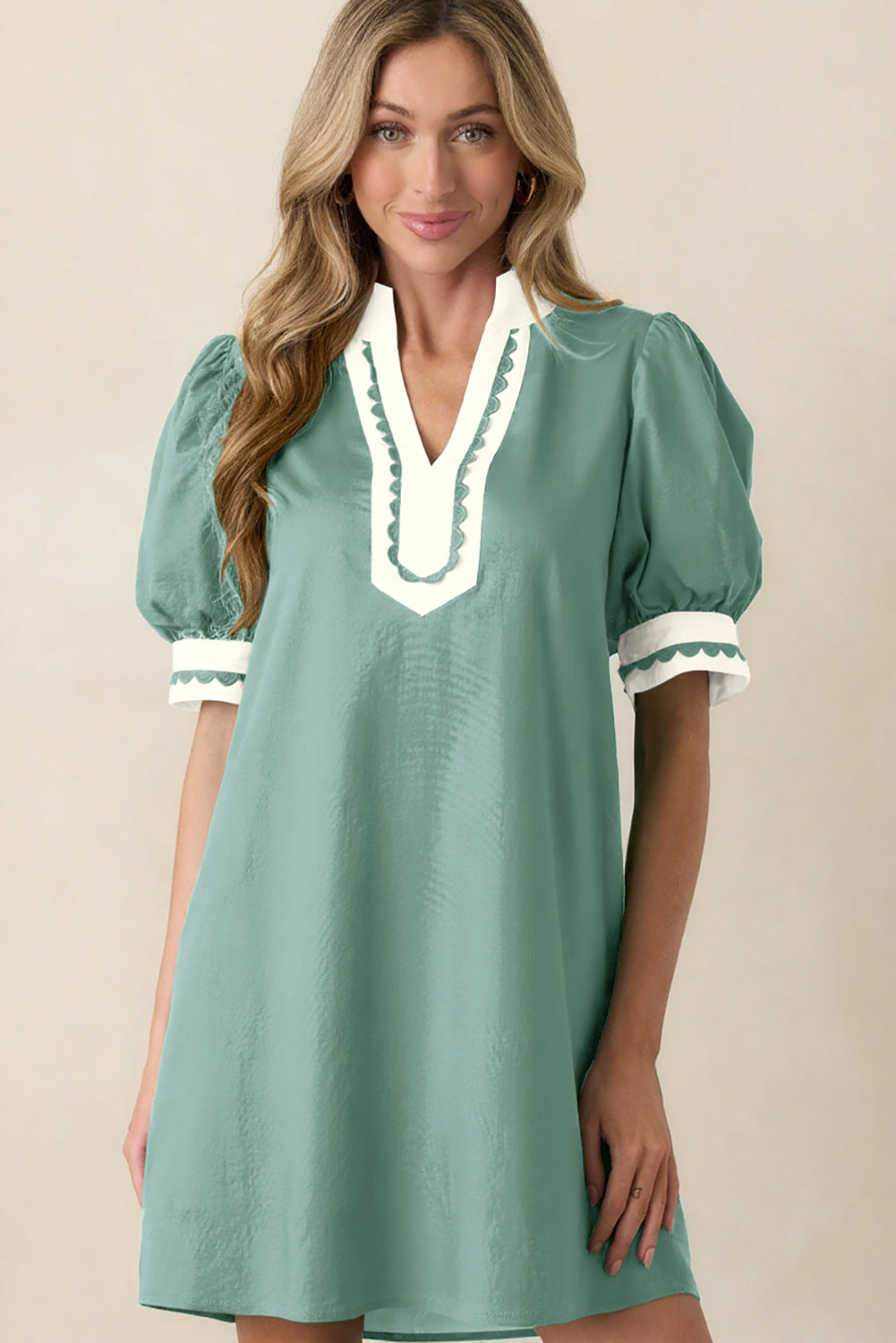 Scallop Color Block Mini Dress