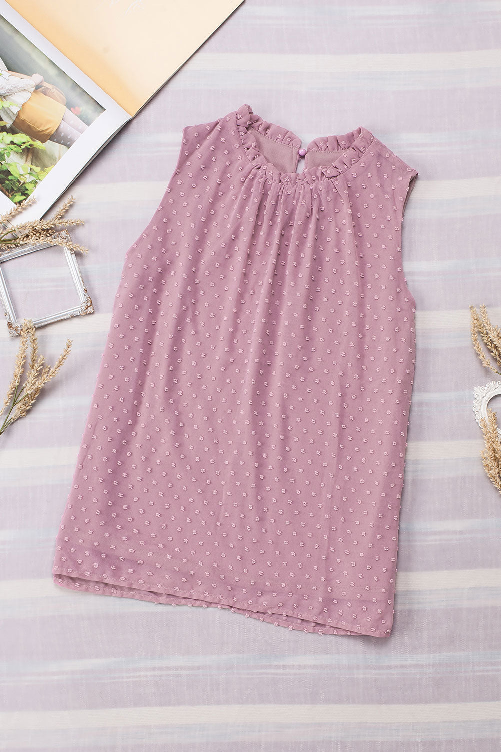 Swiss Sleeveless Ruffle Tank Top