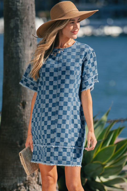 Frayed Hem Denim Mini Dress