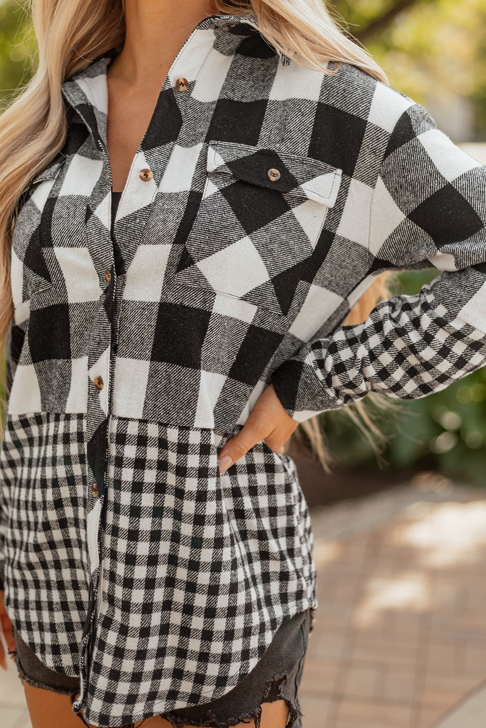 Double Drawstring Hooded Plaid Shackets