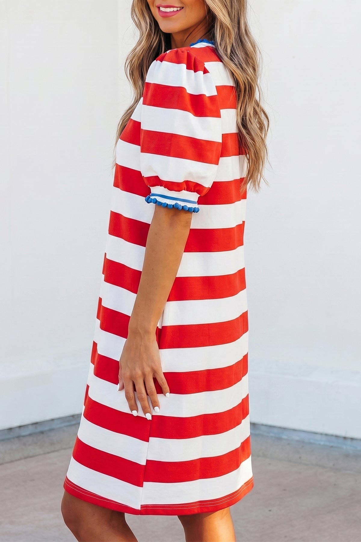 Stripe Puff Sleeve Mini Dress