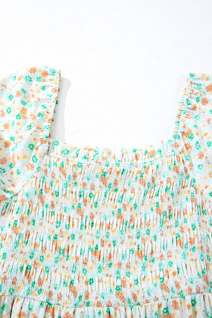 Floral Short Shirred Maxi Dress