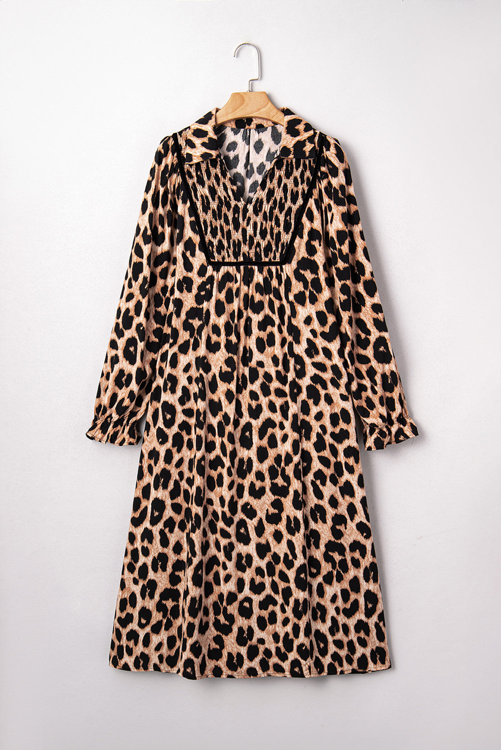Leopard Smocked Detail Midi Dress
