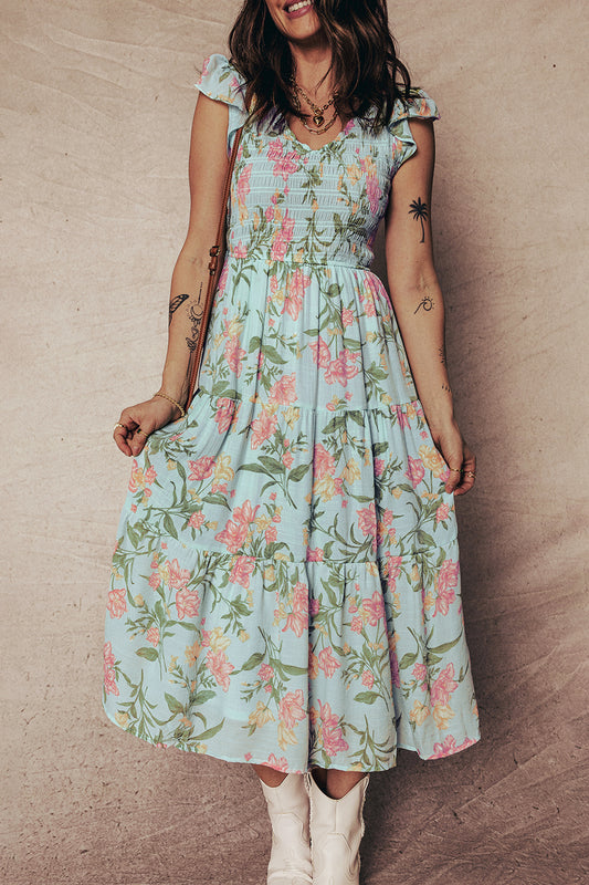 Smocked Ruffled Floral Maxi Dress