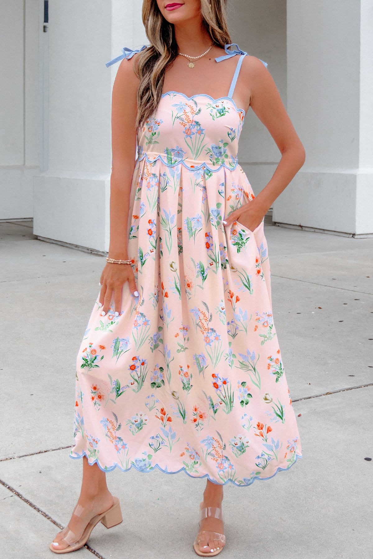 High Waist Midi Floral Dress