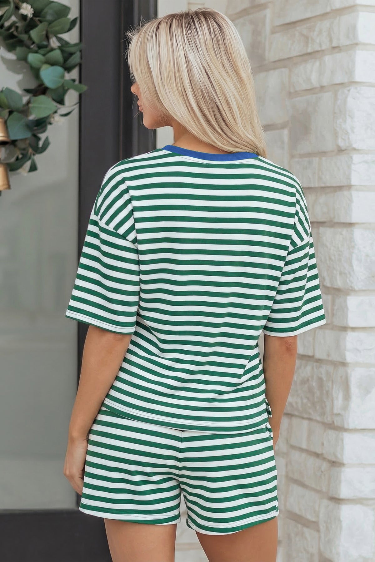 Stripe Drop Shoulder Short Set