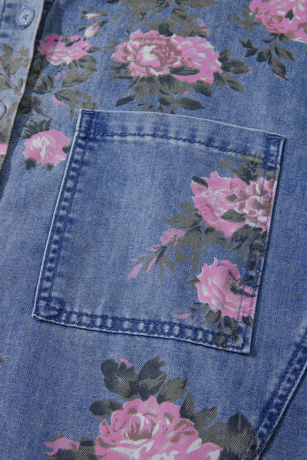 Bracelet Sleeve Floral Denim Blouse