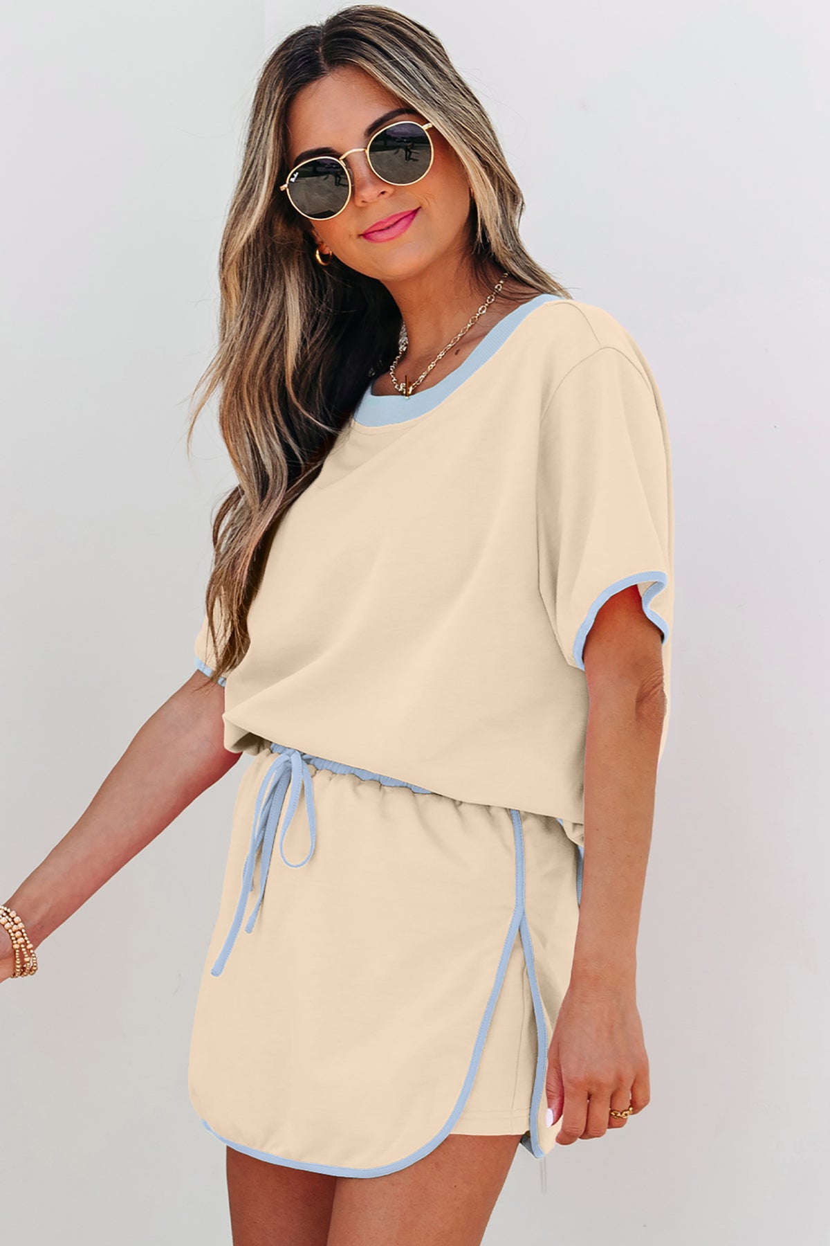 Turquoise Colorblock Edge Two-Piece Set