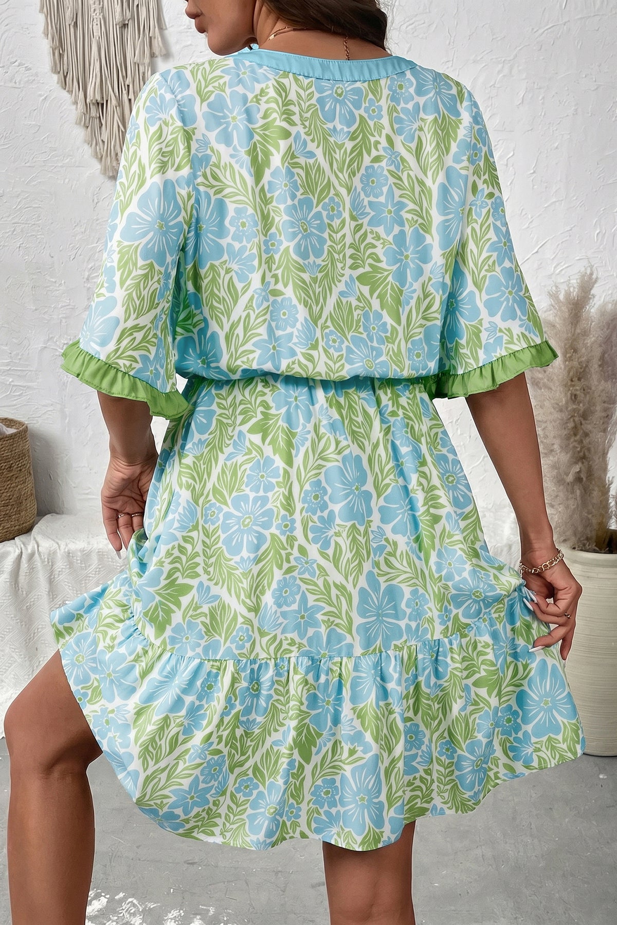 Ruffle Short Sleeve Floral Dress