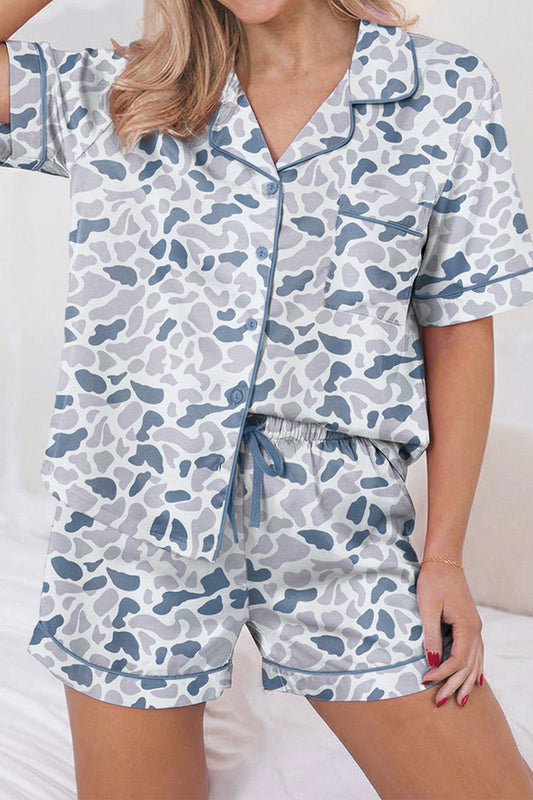 Camouflage Lapel Drawstring Pajama Set