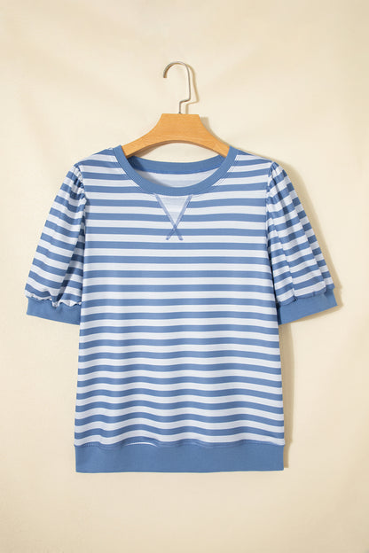 Stripe Short Bubble Sleeve Tee