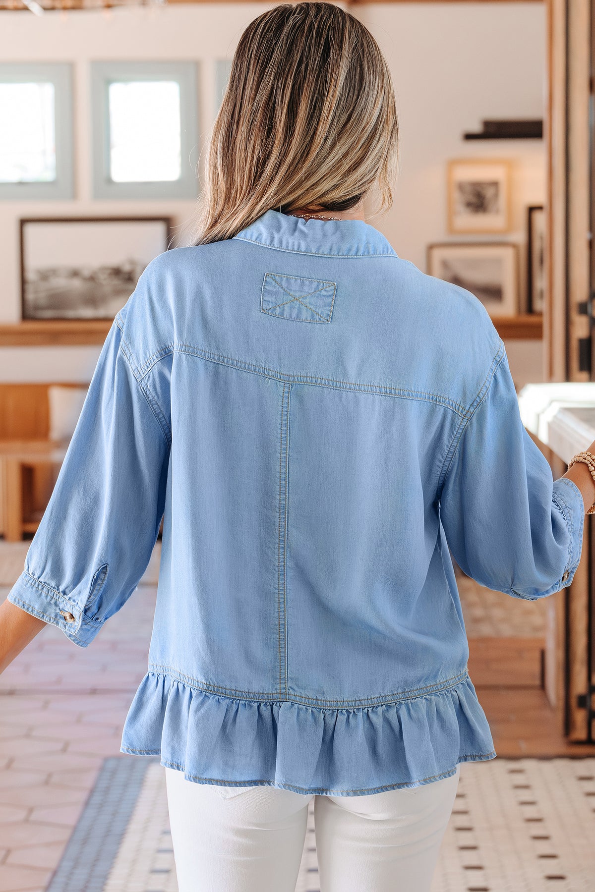 Button Down Ruffled High Blouse