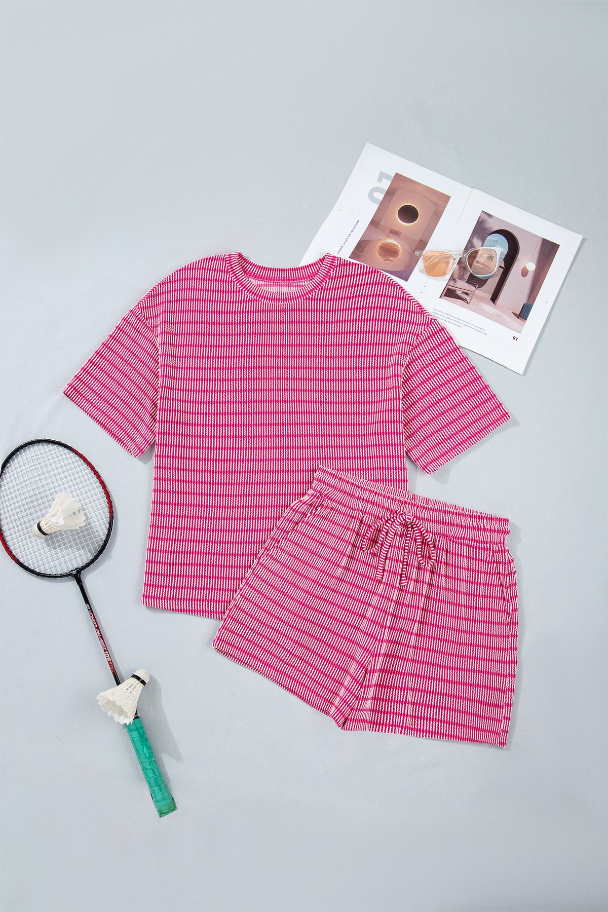 Stripe Raised Drawstring Short Set