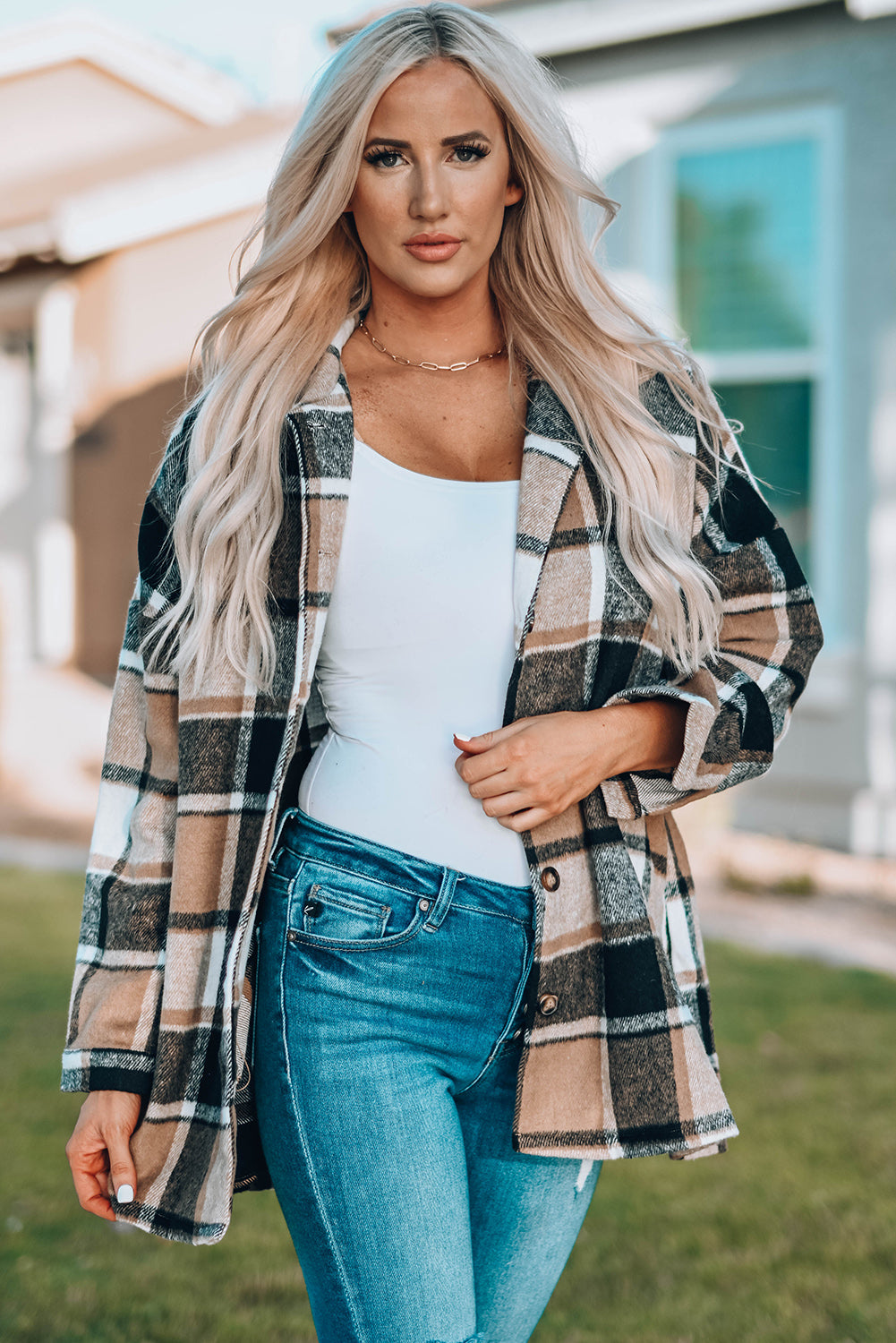 Buttoned Shirt Jacket Plaid Shackets