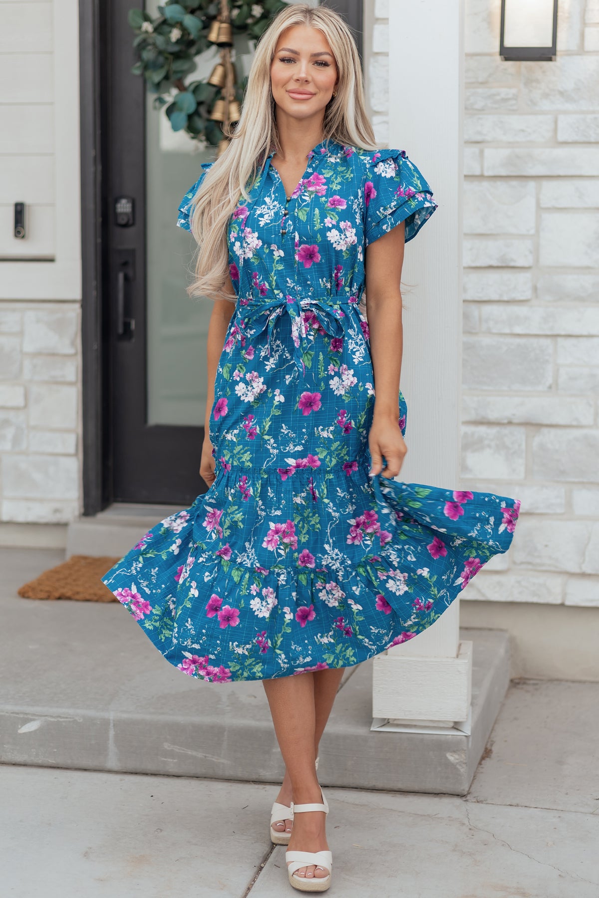 Floral Flutter Sleeve Maxi Dress