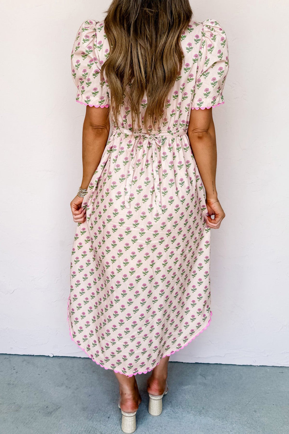 V-neck Short Sleeve Floral Dress
