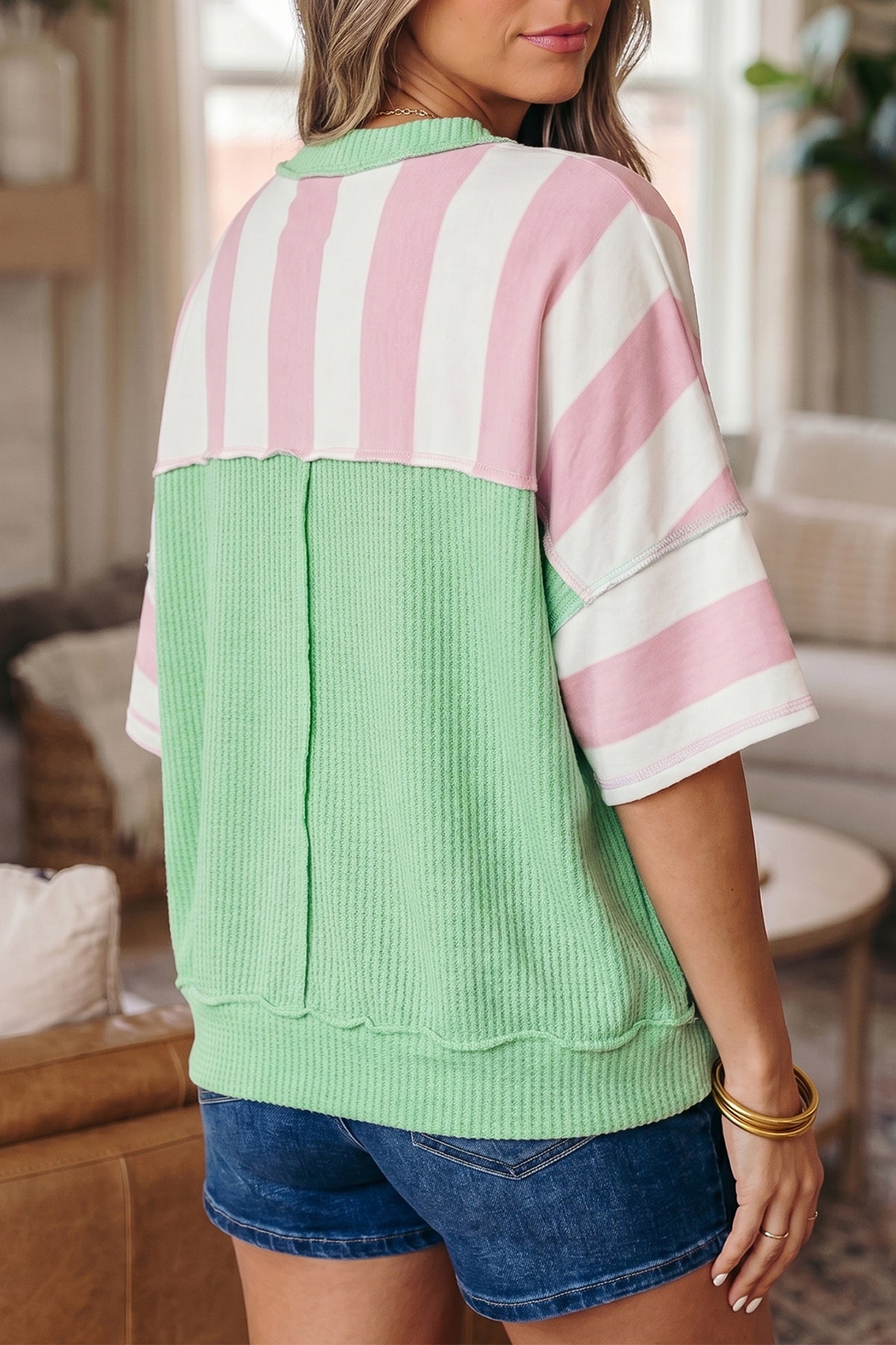 Stripe Exposed Seam Oversized Tee