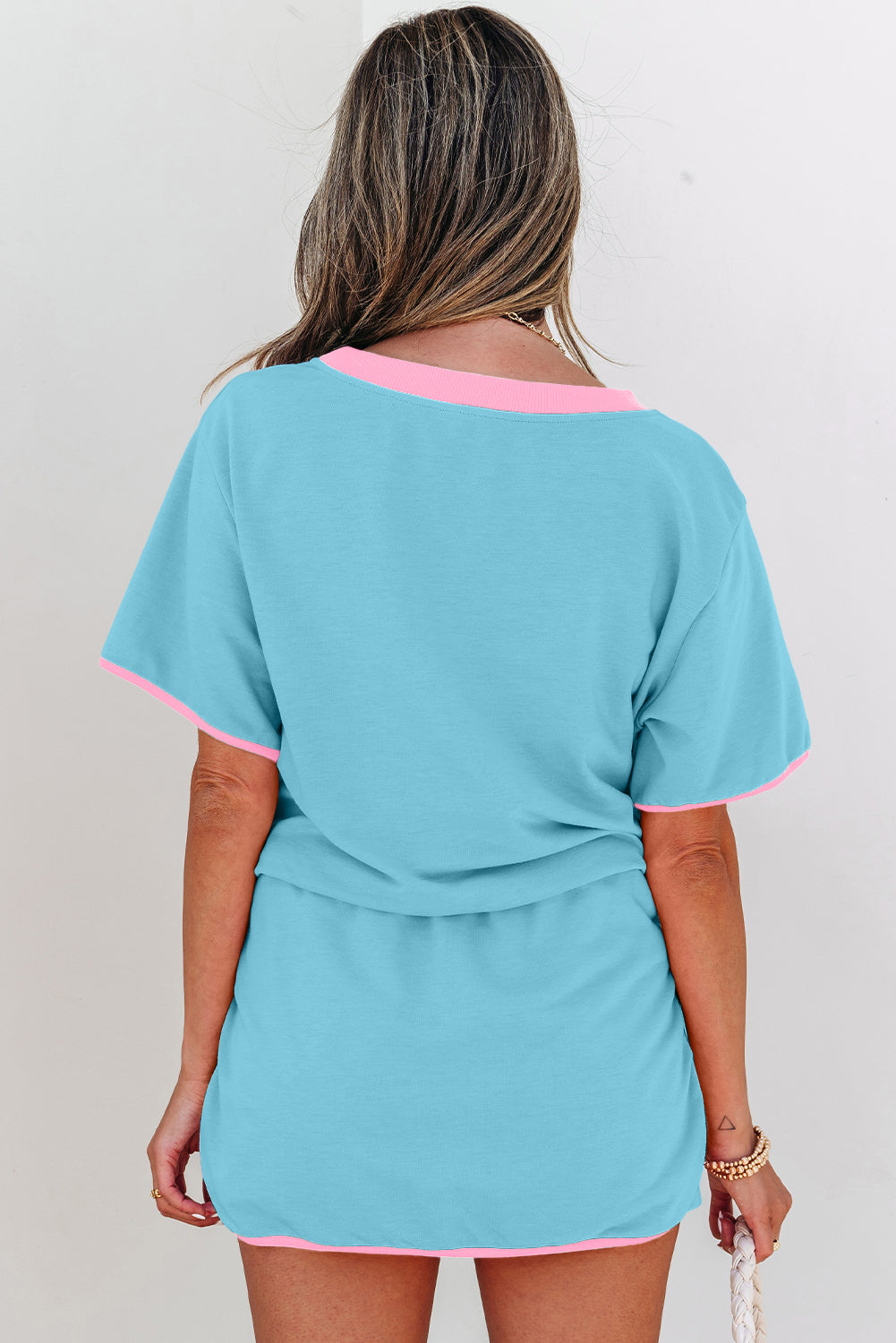Turquoise Colorblock Edge Two-Piece Set