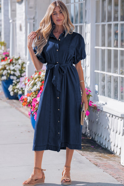Full Buttons Denim Midi Dress