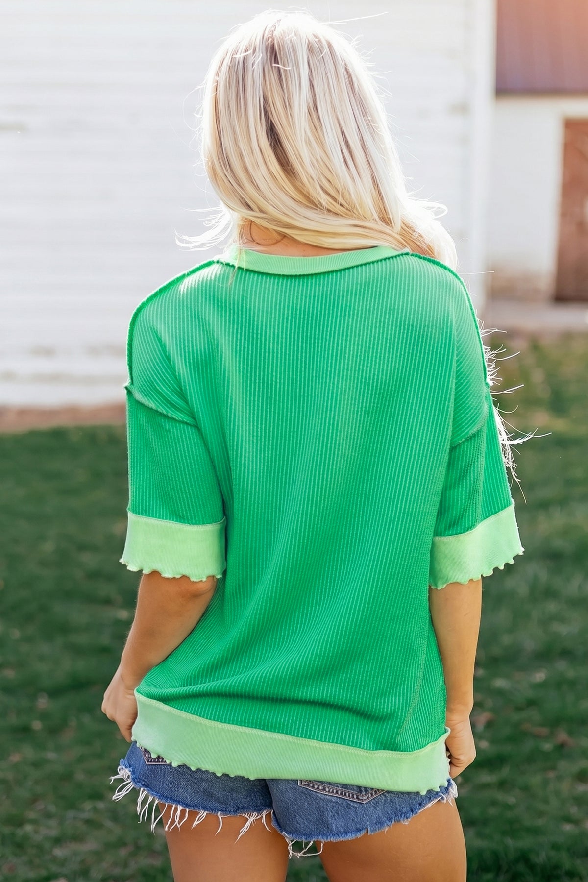 Uneven Hem Twist Ribbed Tee