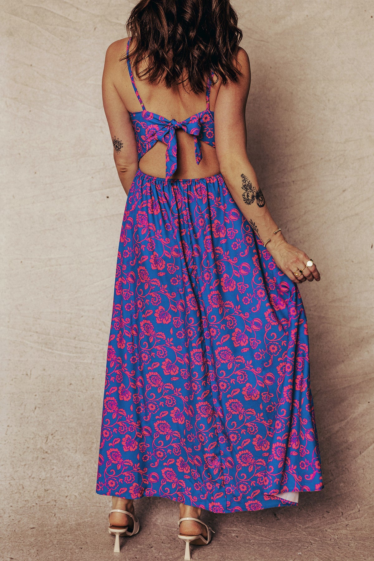 Floral Twisted V-neck Maxi Dress