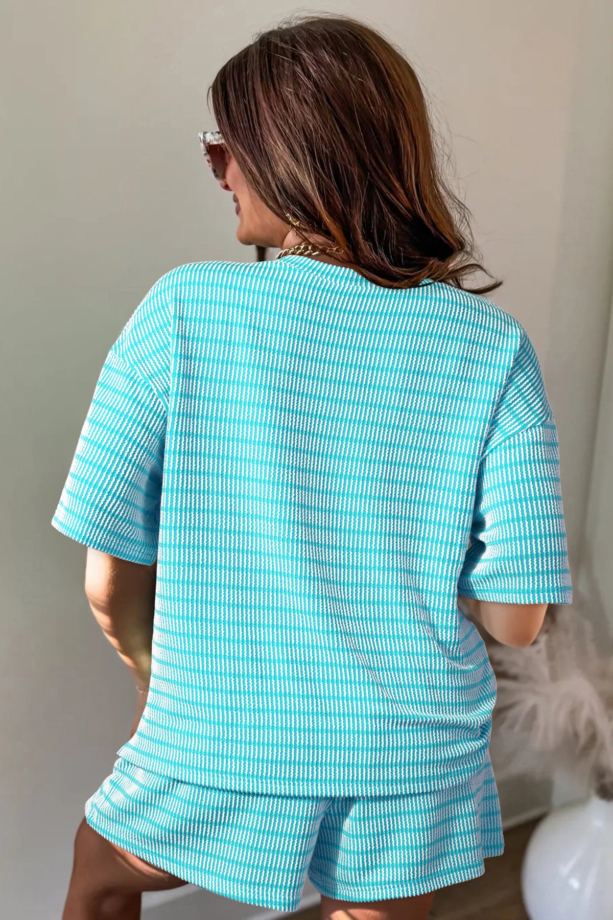 Stripe Raised Drawstring Short Set