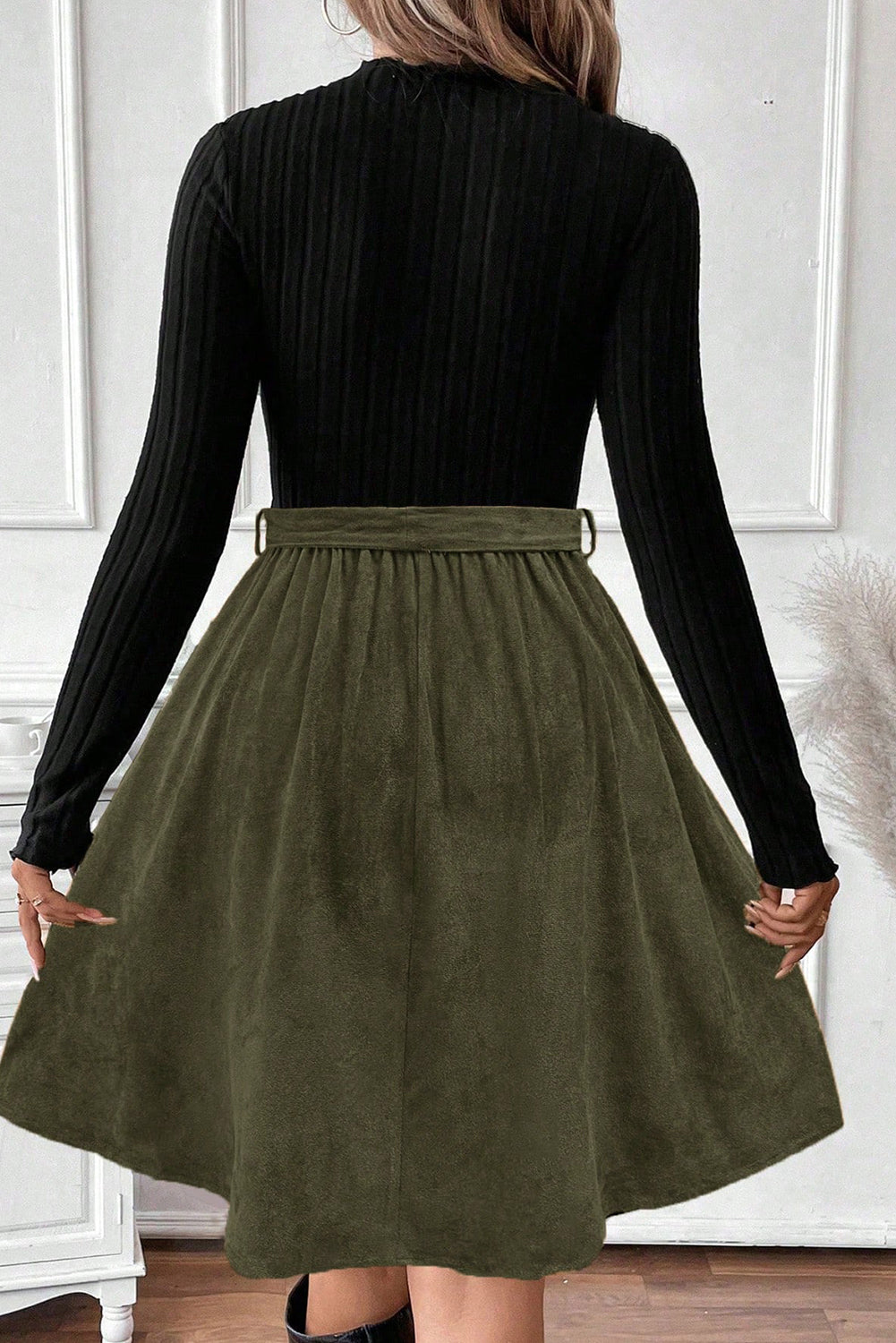 Ribbed Knit Flared Mini Dress