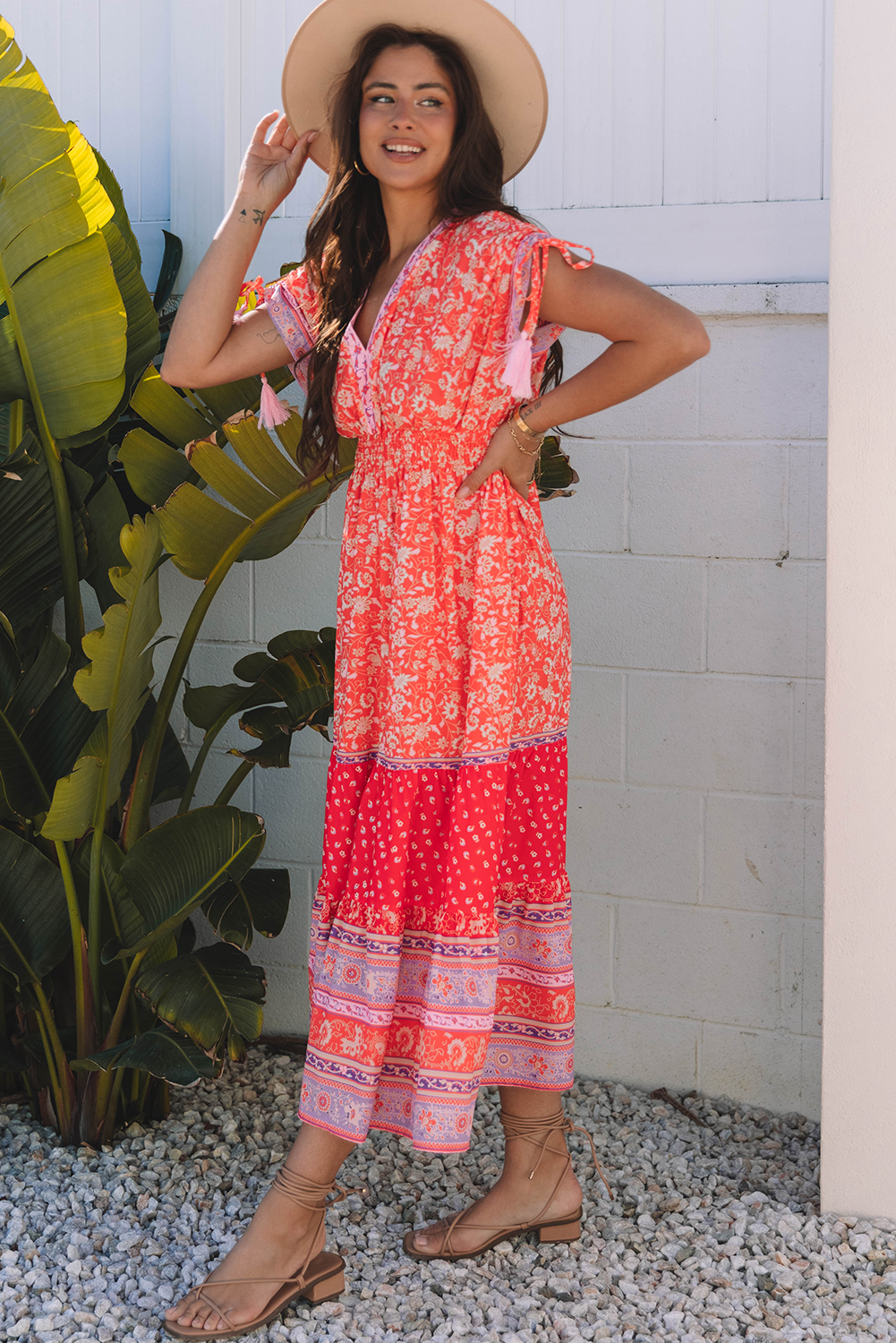 Tasseled Tied Maxi Floral Dress