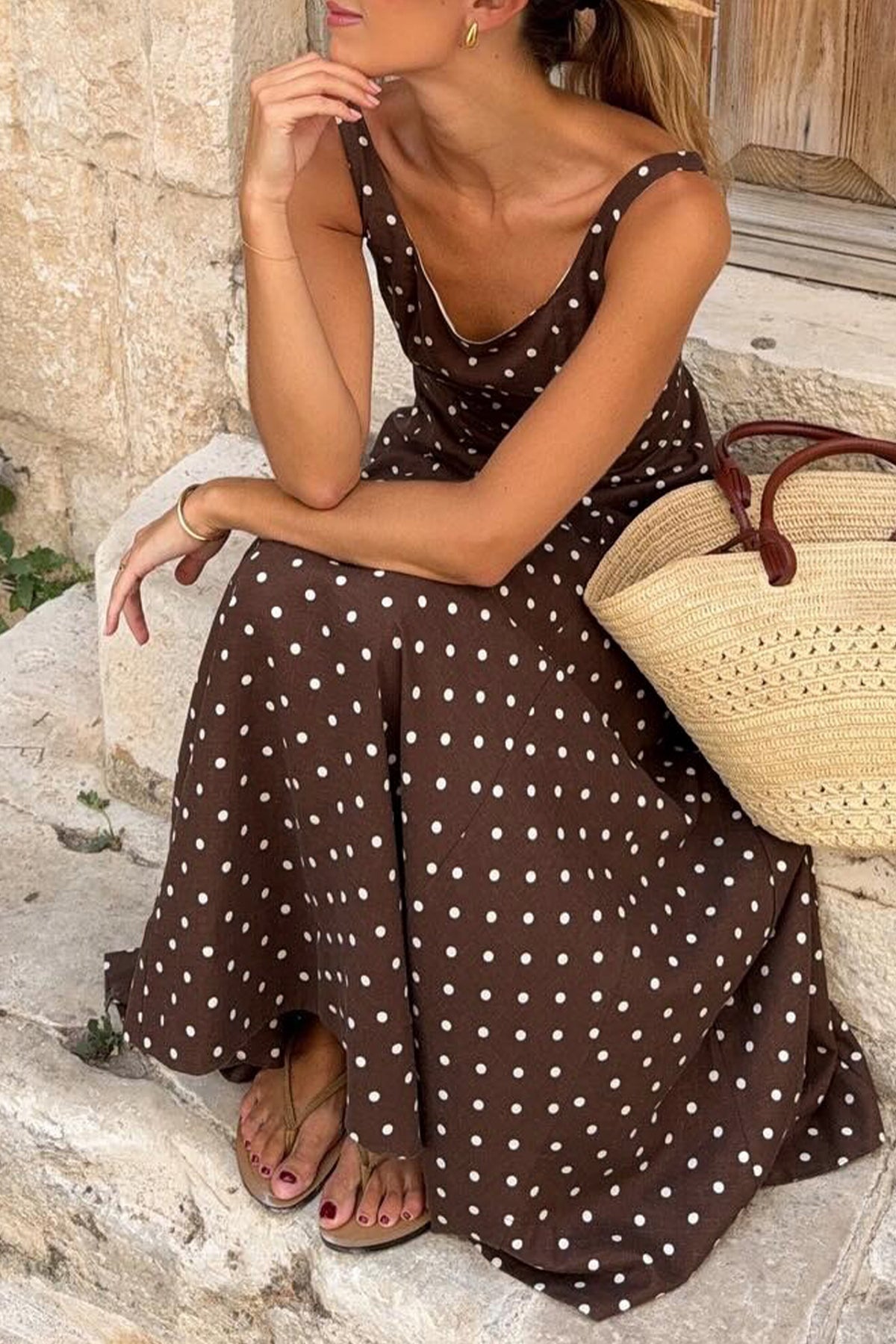 Polka Dot Sleeveless Maxi Dress