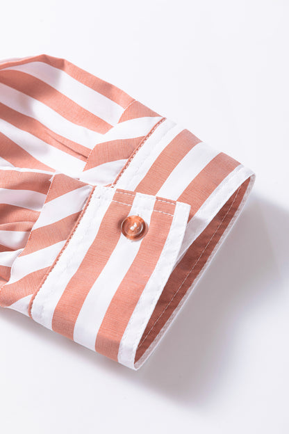 Stripe Collar Ruffle Hem Blouse